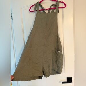Olive Green Linen Overall romper